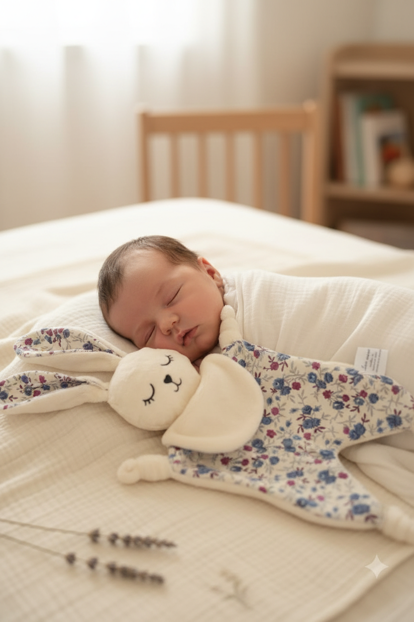 Doudou fleuri bébé endormi