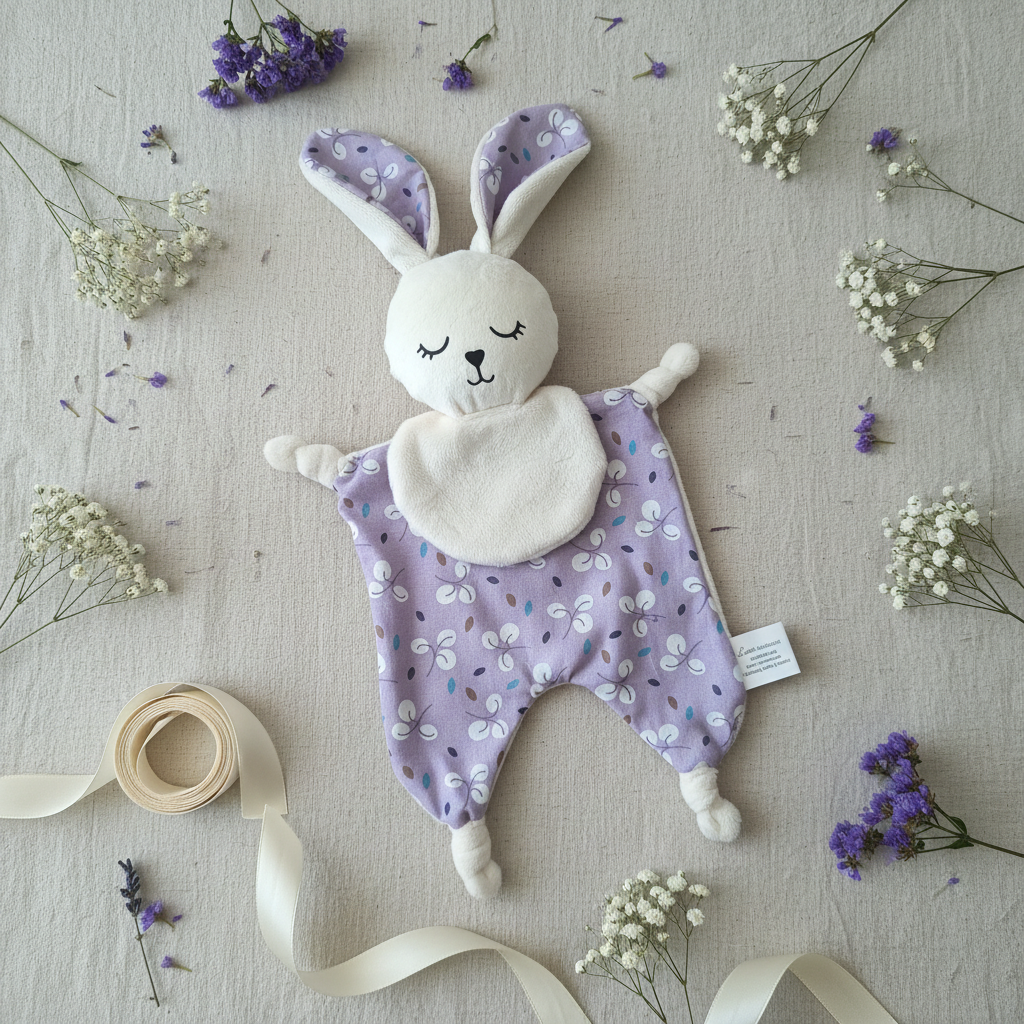 Doudou lapin flat lay fleurs séchées