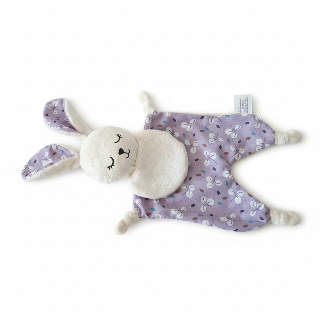 Doudou lapin mauve fond blanc