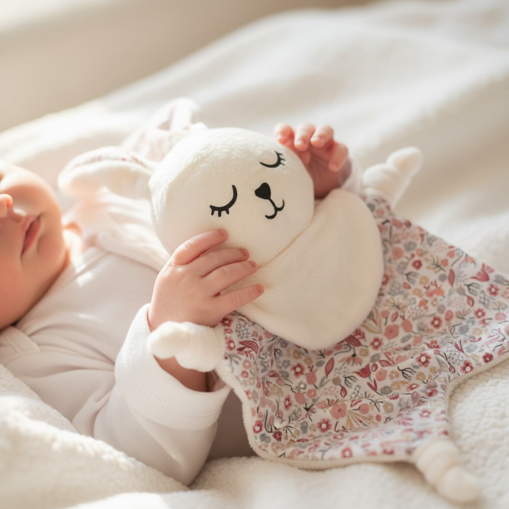 Doudou Lumi Fleuri Rose - Mains bébé