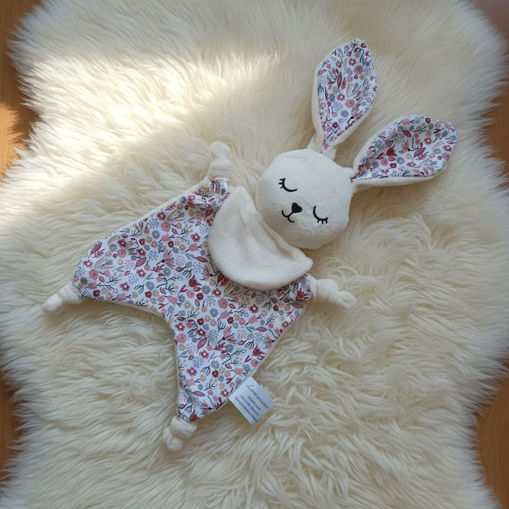 Doudou Lumi Fleuri Rose - Peau de mouton