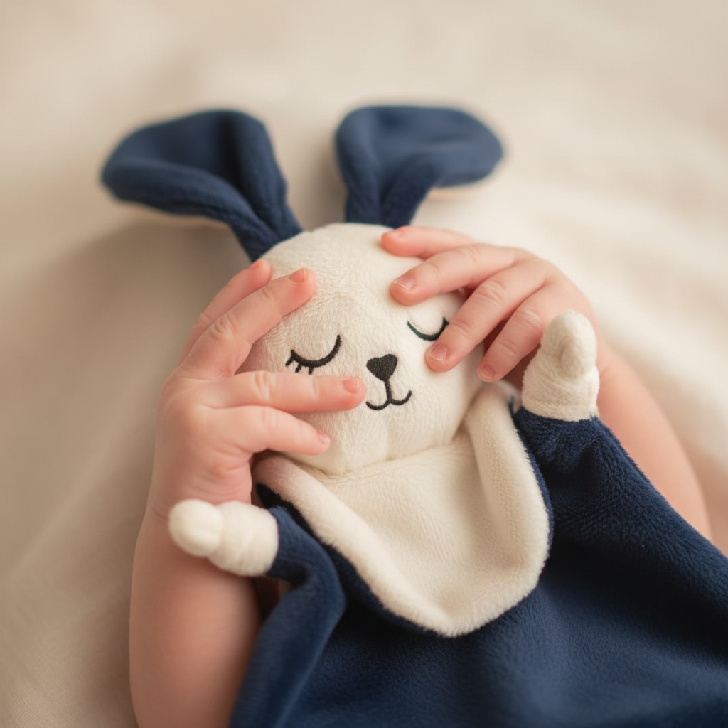 Doudou Lumi Minky Bleu Marine - Mains bébé