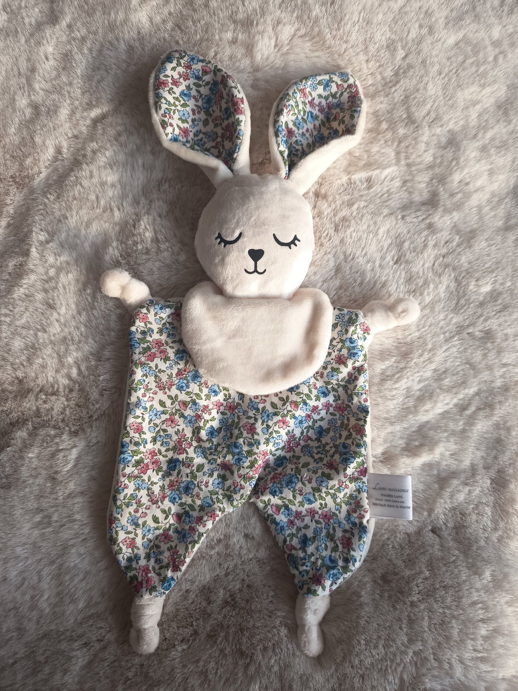 Doudou Lapin Lumi Liberty Bleu & Rose